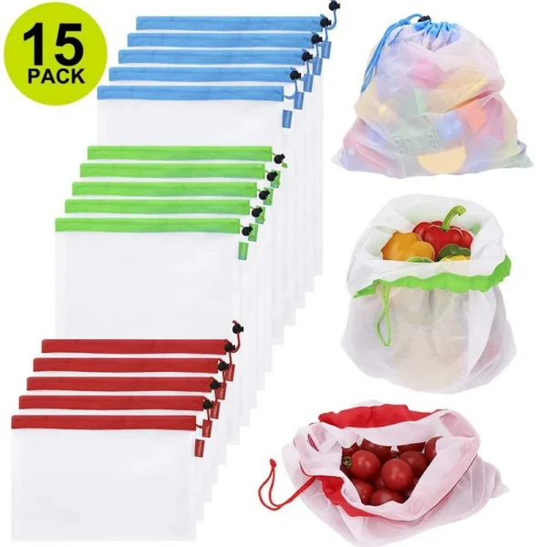 Washable Mesh Produce Bags — Set of 3
