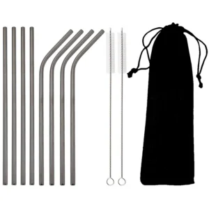 Black Stainless Steel Reusable Straw Set