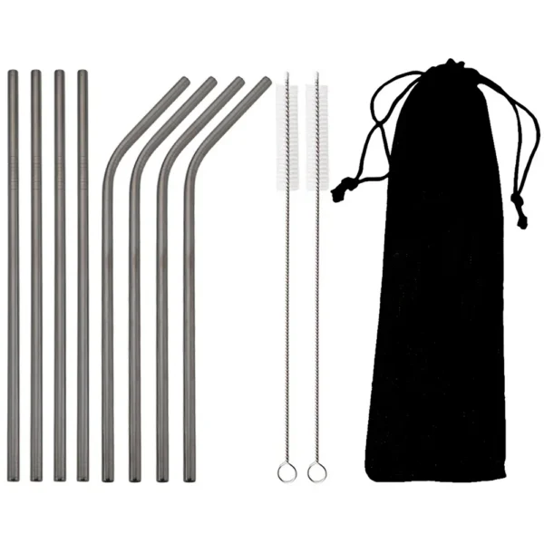 Black Stainless Steel Reusable Straw Set