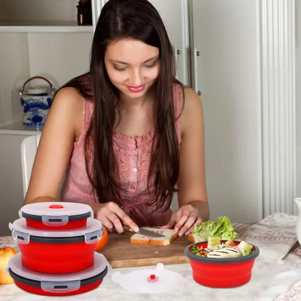 Collapsible Silicone Food Container with Lid