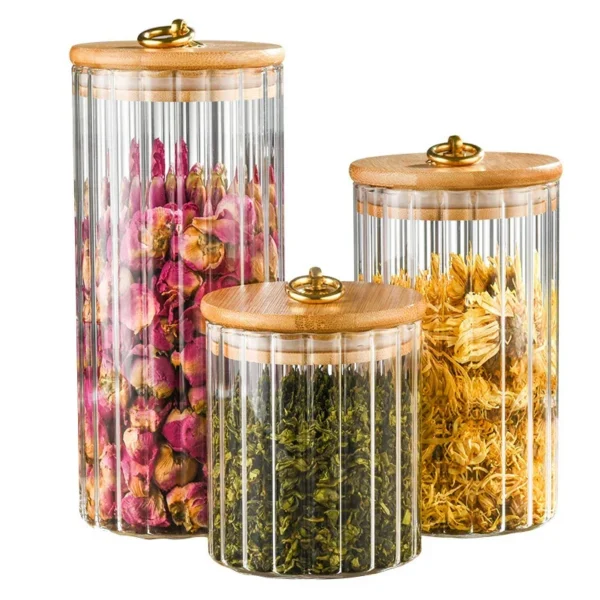 S3dcf0fa4a5e74f14a34fa3b270851ad0n.webp Glass Storage Jars with Bamboo Lids — Set