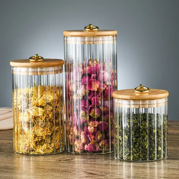 S54d788b9ce2d4d72a1c068d96e4cac52J.webp Glass Storage Jars with Bamboo Lids — Set