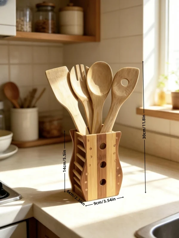 Bamboo Kitchen Utensil Set with Holder