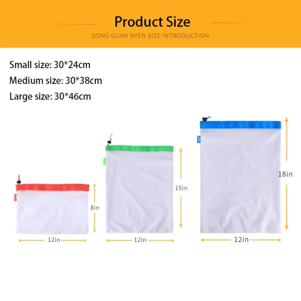 Eco-Friendly Mesh Produce Bags — 3 Sizes