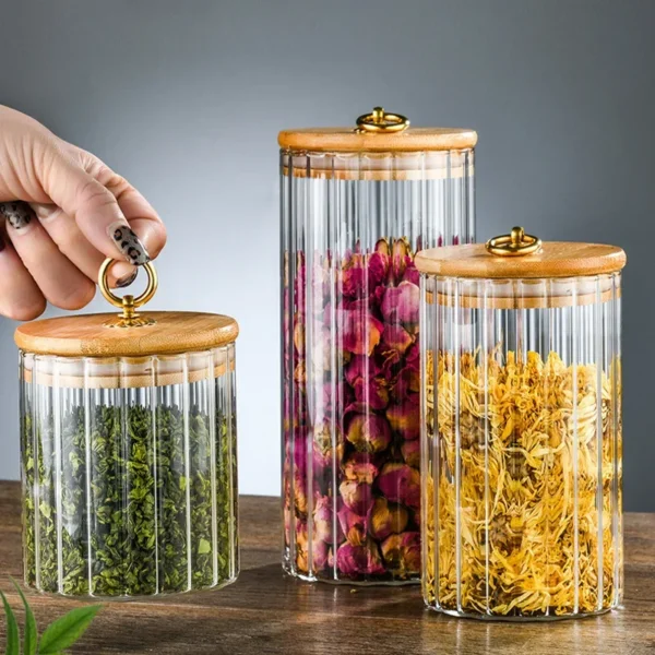 S7a0340776b8a4f24a2aec6c4c4334427q.webp Glass Storage Jars with Bamboo Lids — Set