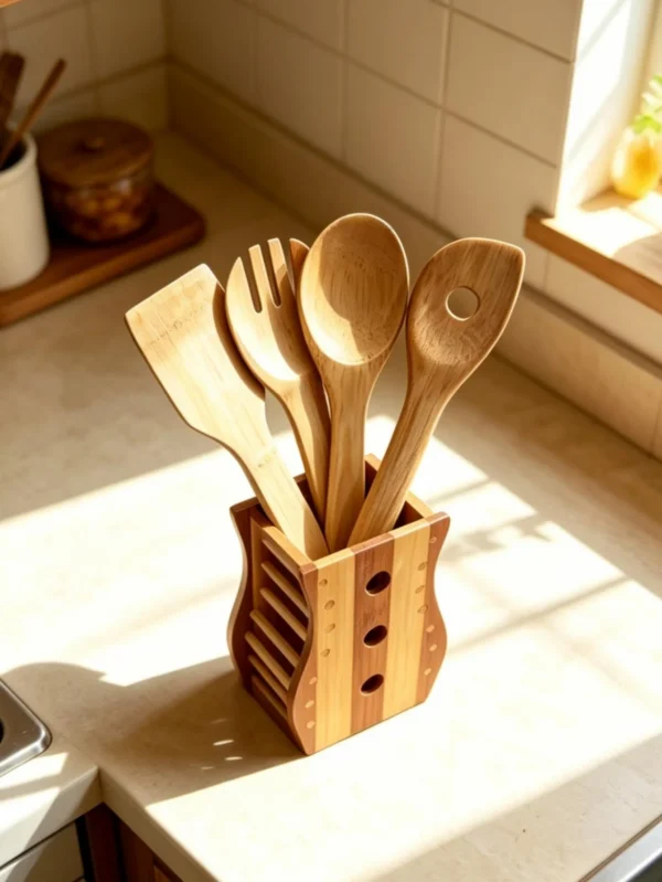 Bamboo Kitchen Utensil Set with Holder