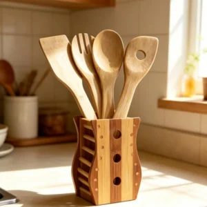 Bamboo Kitchen Utensil Set with Holder