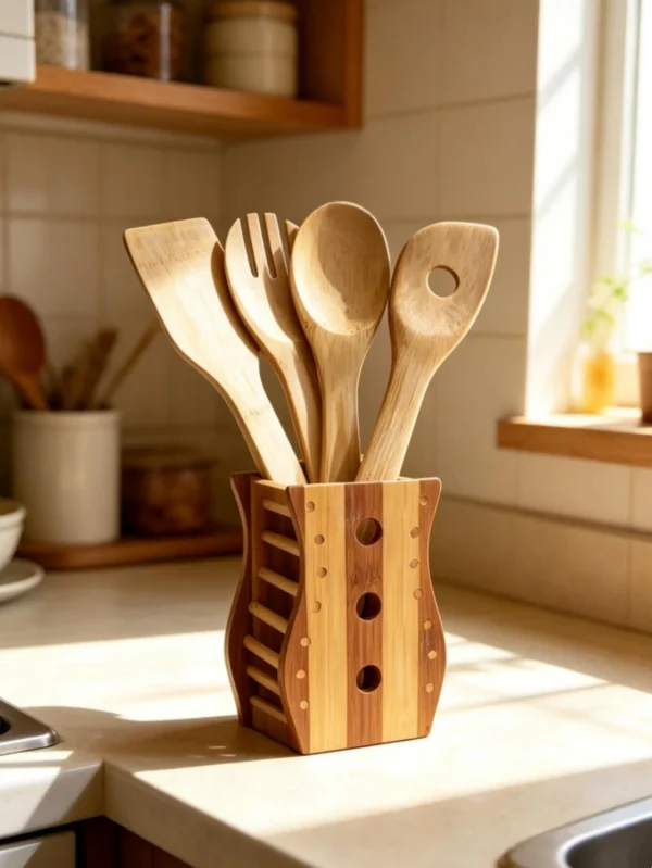 Bamboo Kitchen Utensil Set with Holder