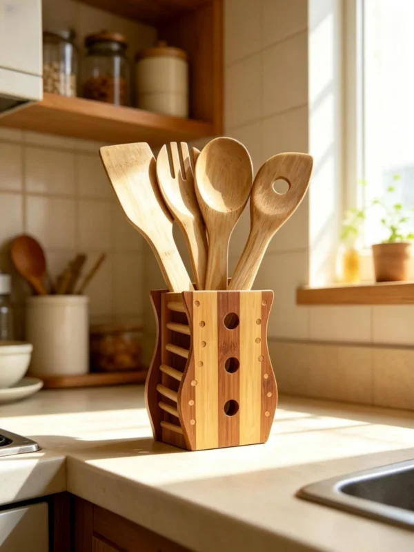 Bamboo Kitchen Utensil Set with Holder