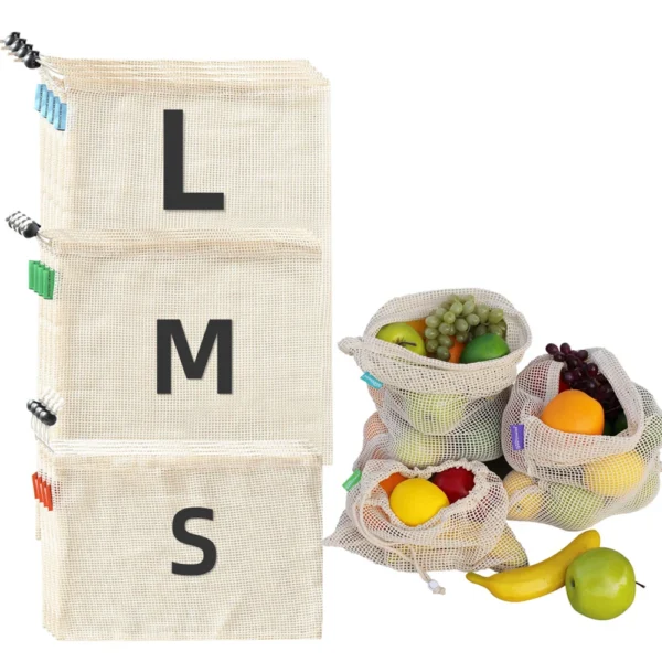 Reusable Cotton Mesh Produce Bags