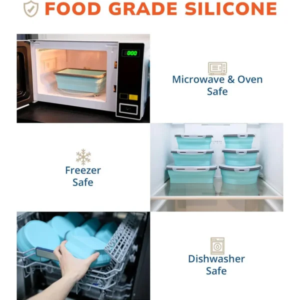 Collapsible Silicone Food Containers with Lids